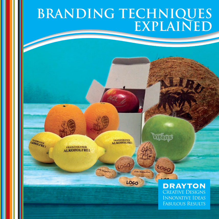 Promotional image of branded products with a blue background and 'Drayton Creative Designs' branding.