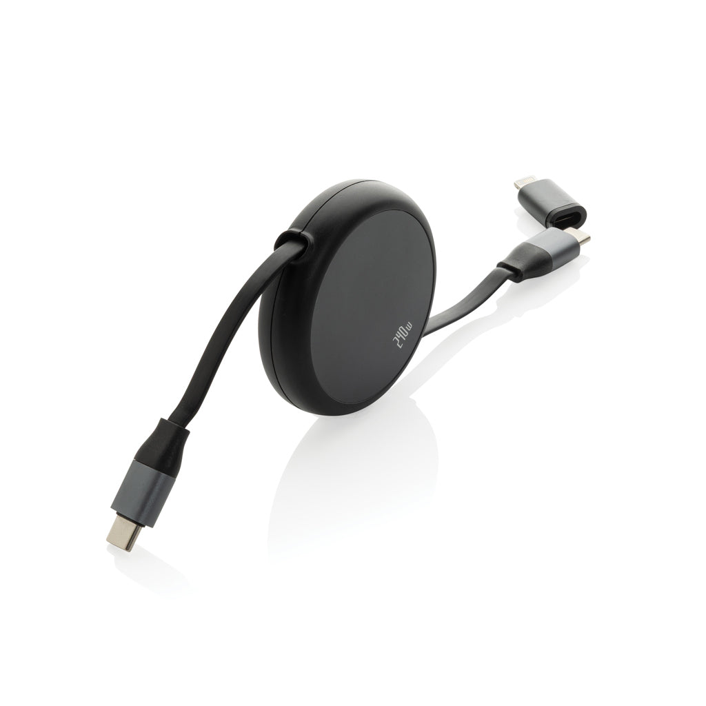 Terra RCS recycled aluminium retractable 240W 2-in-1 cable