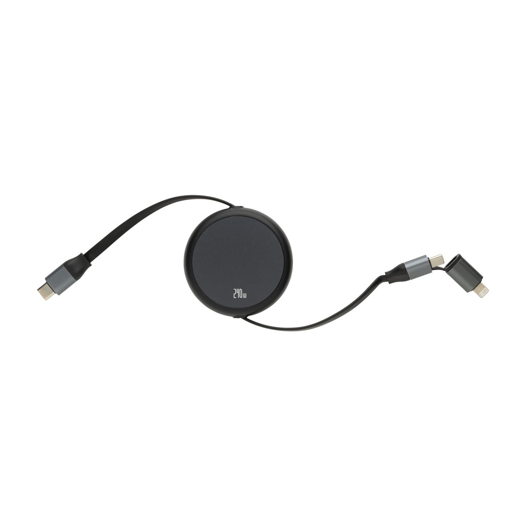 Terra RCS recycled aluminium retractable 240W 2-in-1 cable