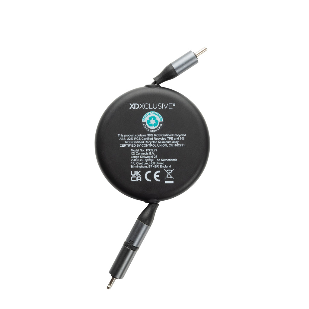 Terra RCS recycled aluminium retractable 240W 2-in-1 cable
