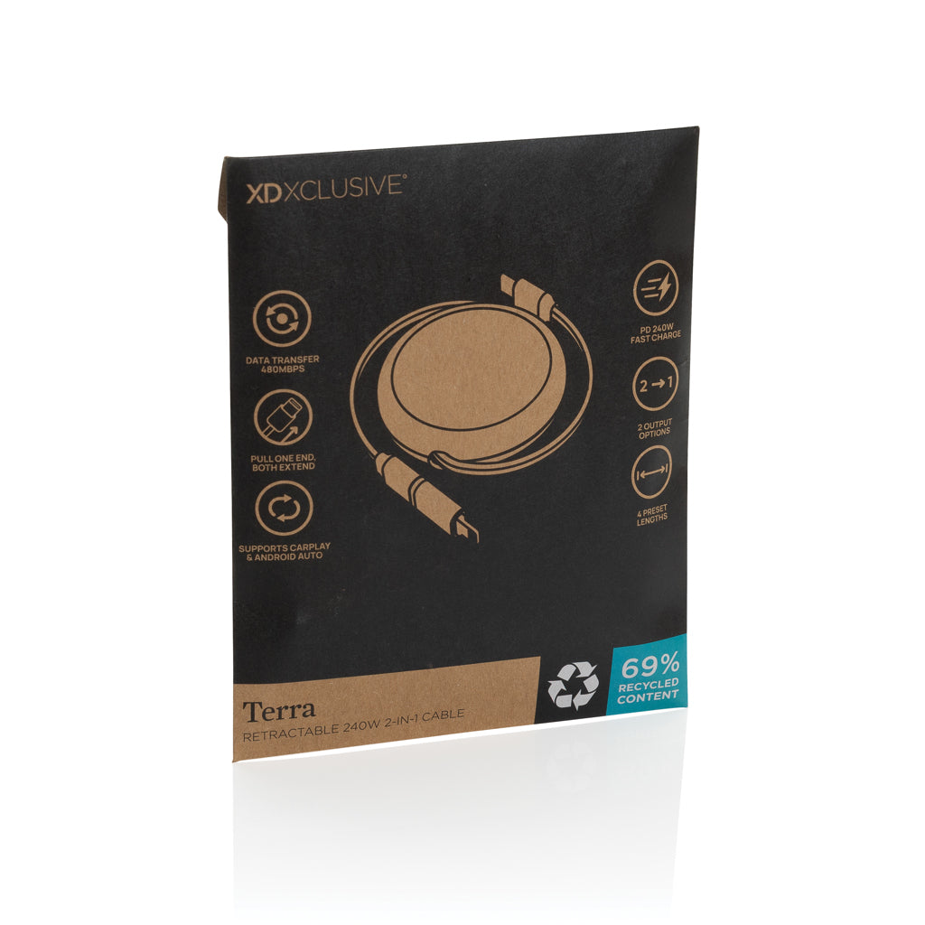 Terra RCS recycled aluminium retractable 240W 2-in-1 cable