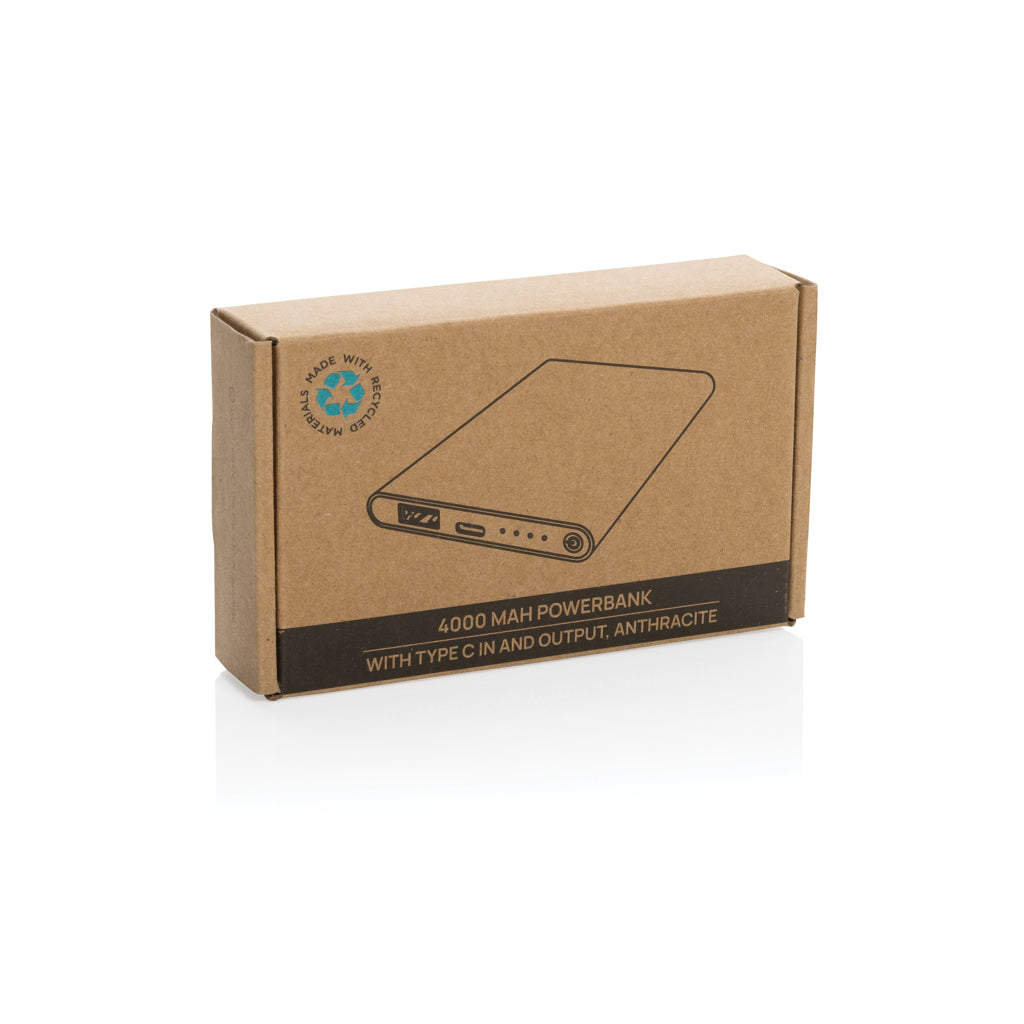 RCS recycled plastic/aluminium 4000mah powerbank with type C