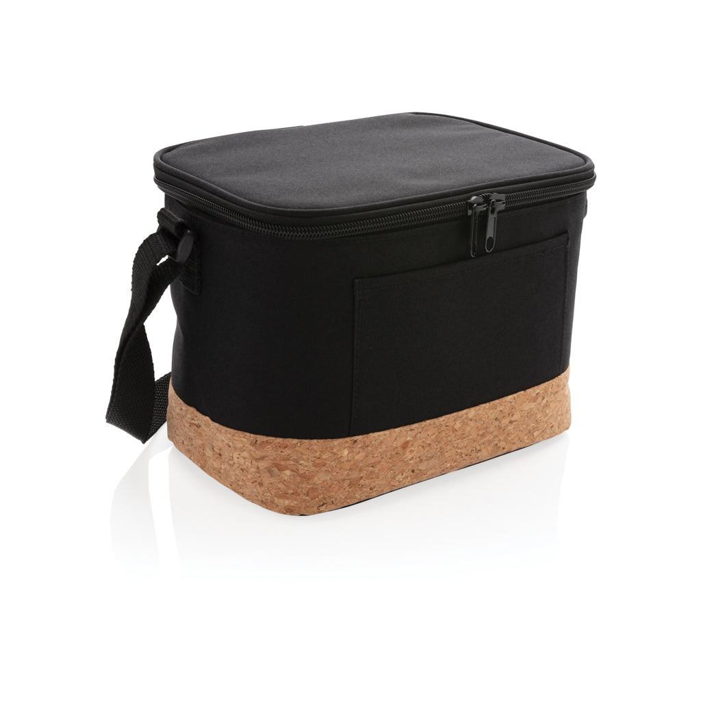 Two tone cooler bag with cork detail - black, Polyester,Cork