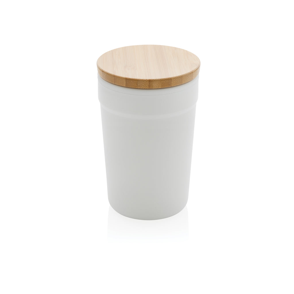 GRS certified recycled PP mug with bamboo lid - white, Recycled Polypropylene,Bamboo