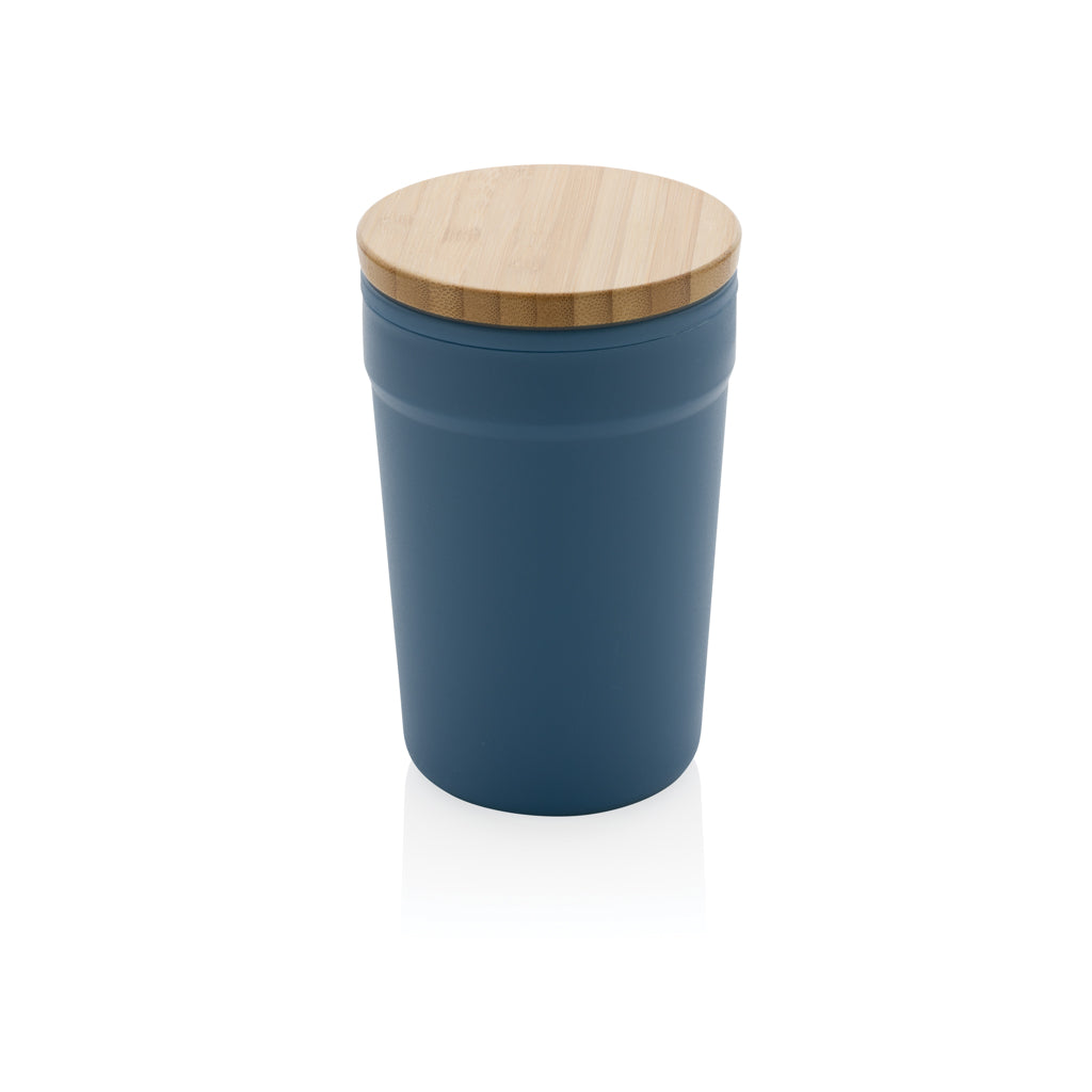 GRS certified recycled PP mug with bamboo lid - blue, Recycled Polypropylene,Bamboo