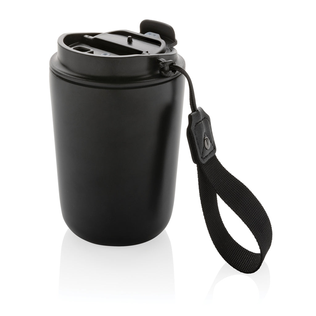 Cuppa RCS re-steel vacuum tumbler with lanyard - black, Recycled Stainless steel