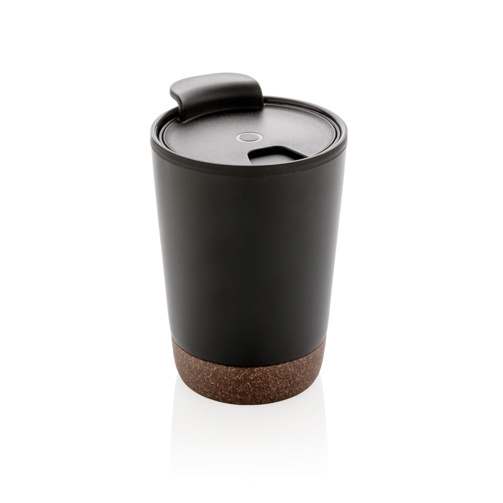 GRS RPP stainless steel cork coffee tumbler - black, Recycled Polypropylene