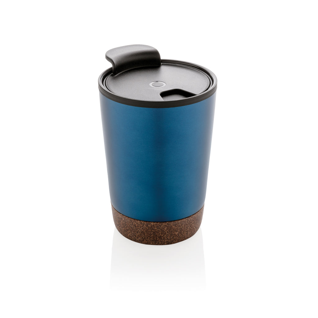 GRS RPP stainless steel cork coffee tumbler - blue, Recycled Polypropylene