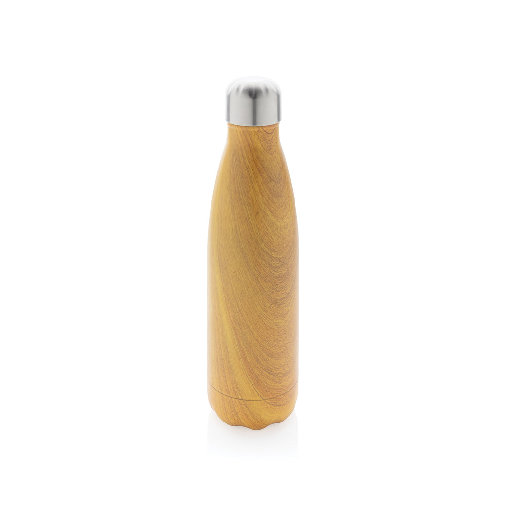 Vacuum insulated stainless steel bottle with wood print