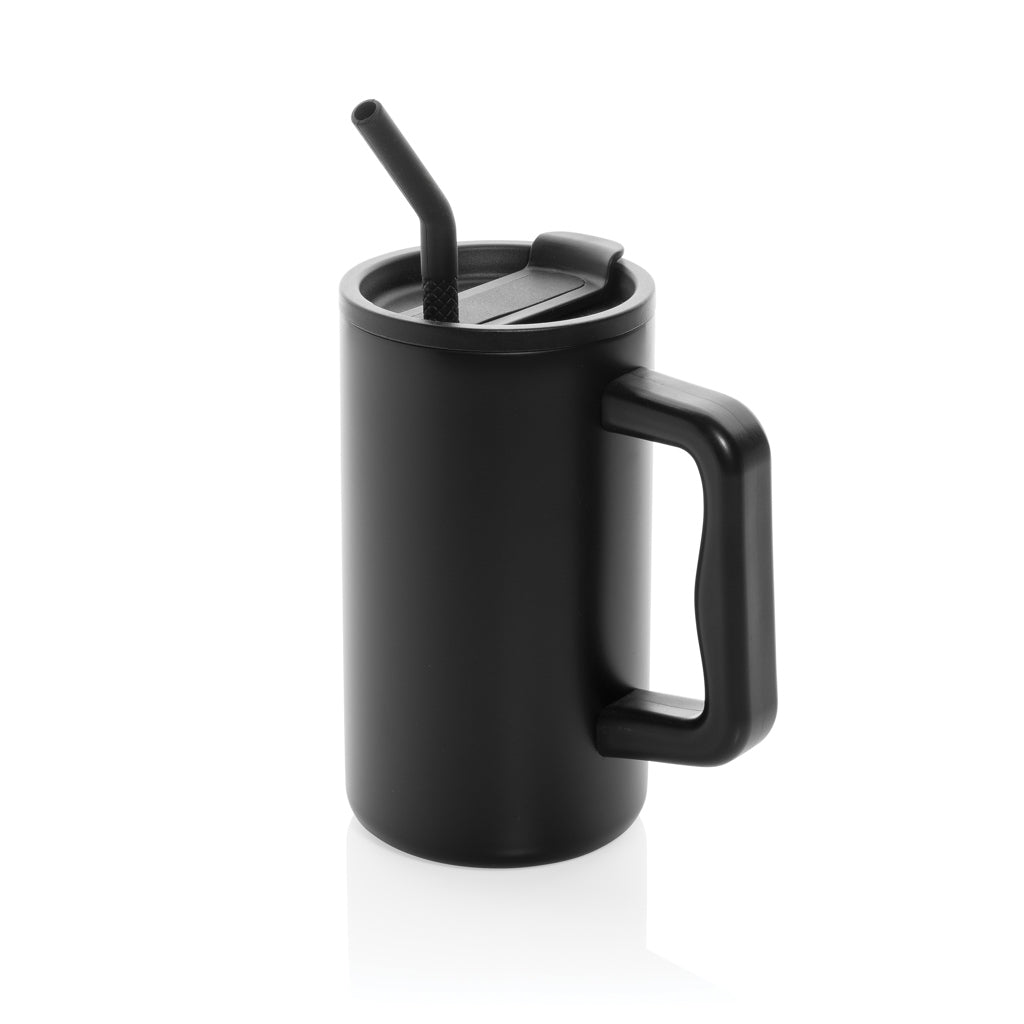 Cube RCS certified recycled steel mug 800ml - black, Recycled Stainless steel,Recycled Polypropylene