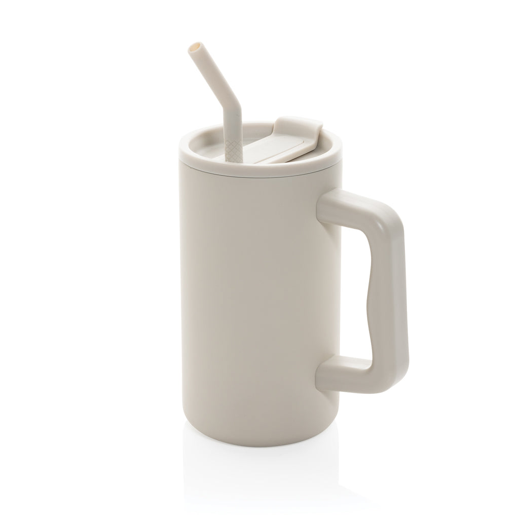 Cube RCS certified recycled steel mug 800ml - beige, Recycled Stainless steel,Recycled Polypropylene