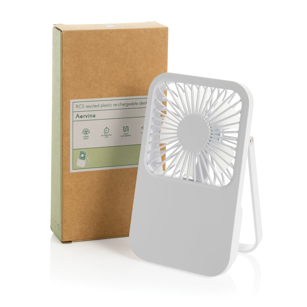 Aervina RCS recycled plastic re-chargeable desk fan