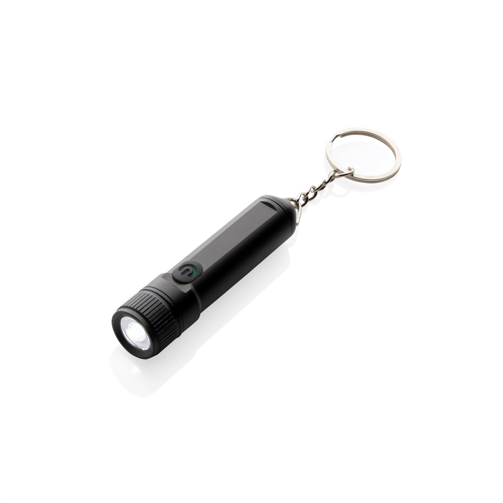Gear X rechargeable ultra bright keychain torch - black, Recycled aluminium alloy