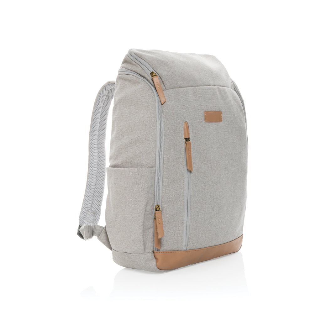 Impact AWARE™ 16 oz. recycled canvas 15' laptop backpack - grey, Recycled cotton,Polyurethane