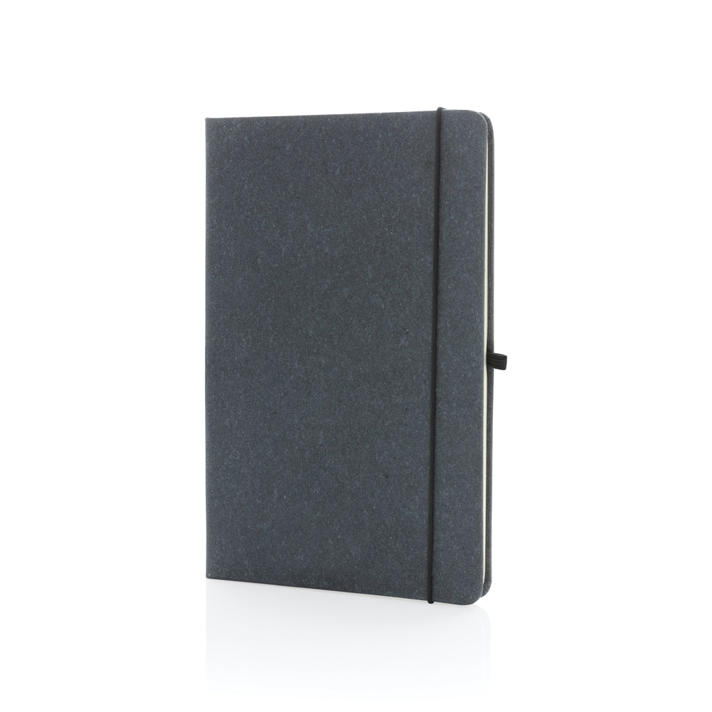 GRS Recycled leather hardcover notebook A5 - grey, Recycled leather,Recycled paper