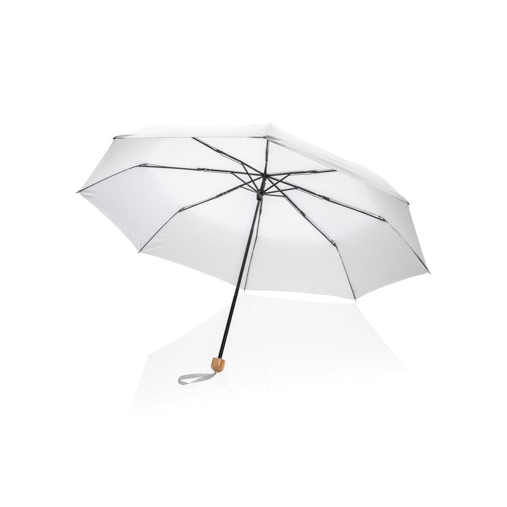 20.5' Impact AWARE™ RPET 190T Pongee bamboo mini umbrella - white, rPET,Metal