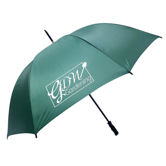 Green umbrella with a logo on a white background