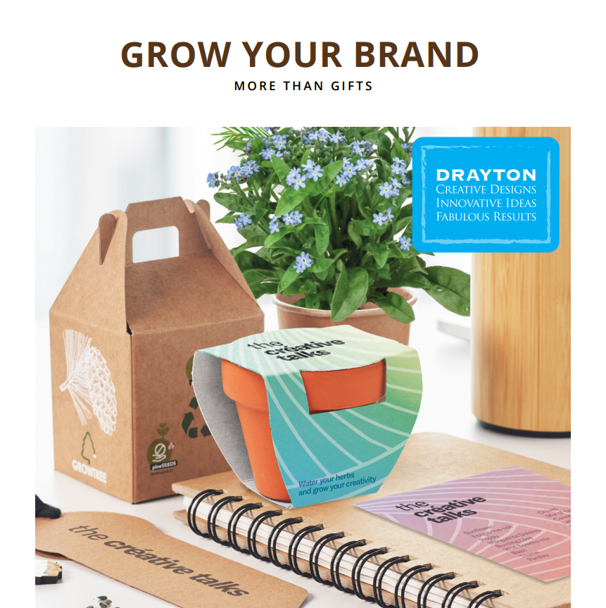 Promotional image for Drayton Creative Designs with branded packaging and products.