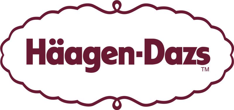 Hagen-Dazs logo with maroon text on a white background