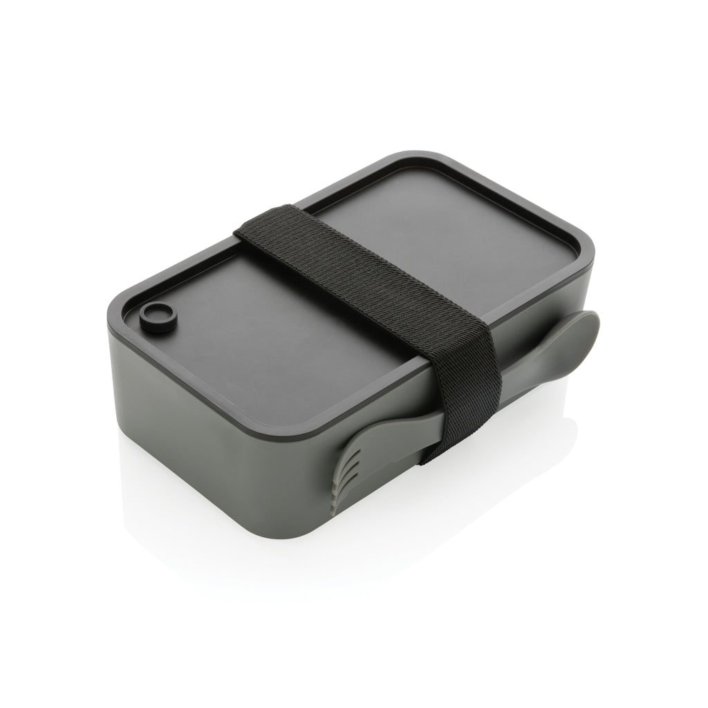 GRS recycled PP lunch box with spork - grey, Recycled Polypropylene,Silicone