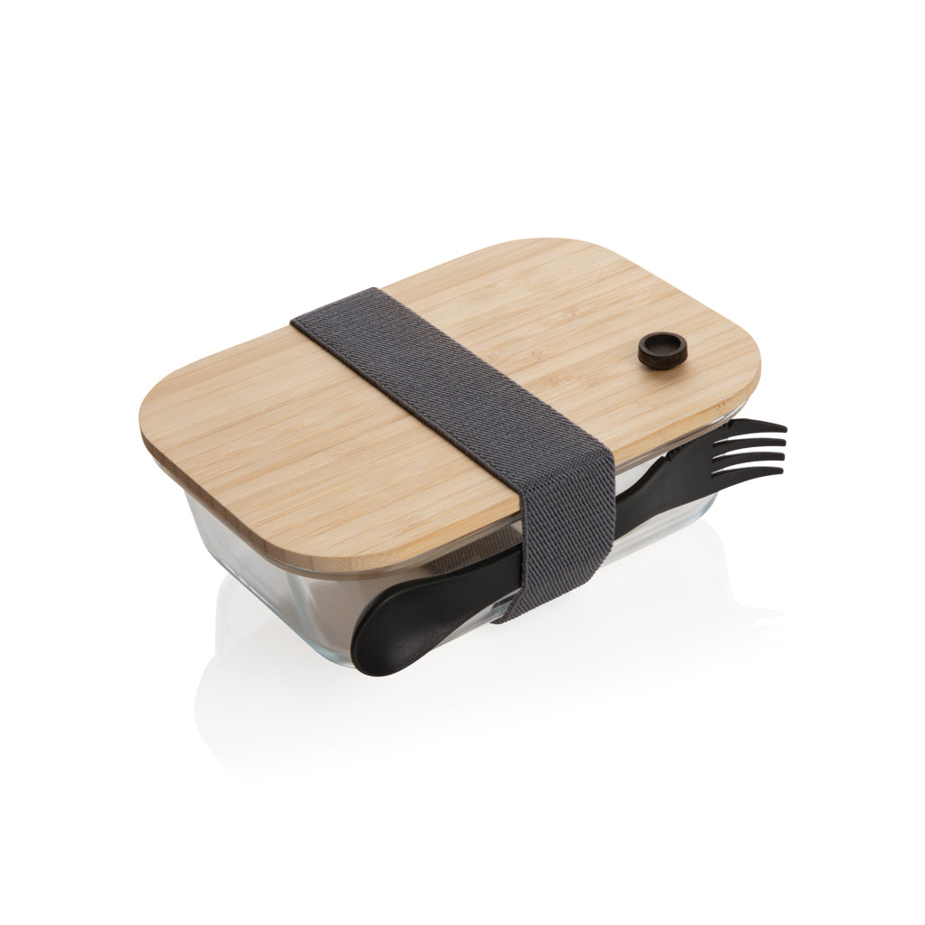 Glass lunchbox with bamboo lid - transparent, Glass,Bamboo