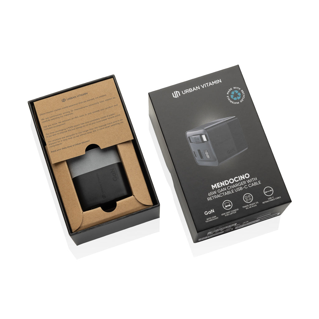 Urban Vitamin Mendocino 65W GaN charger retractable cable