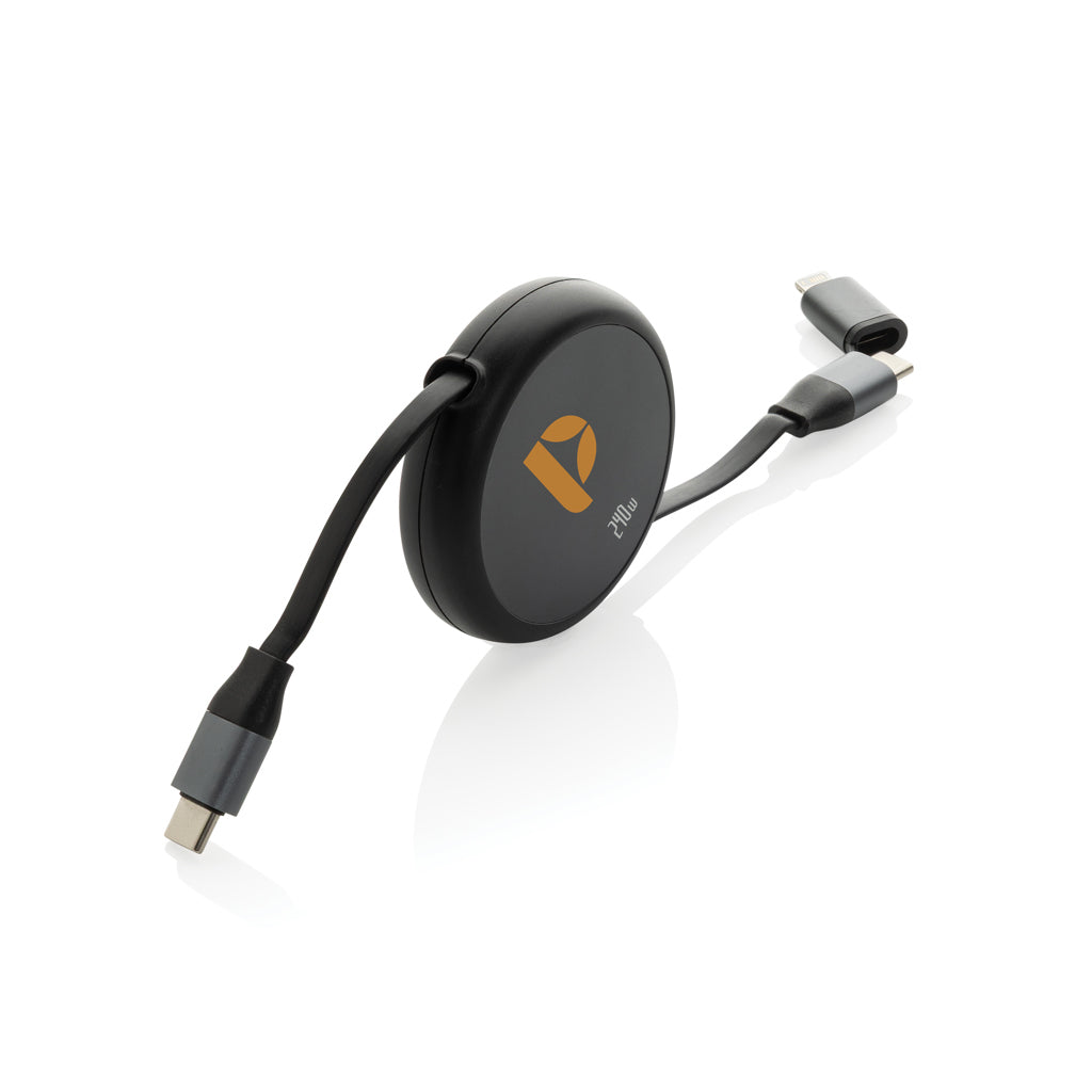 Terra RCS recycled aluminium retractable 240W 2-in-1 cable