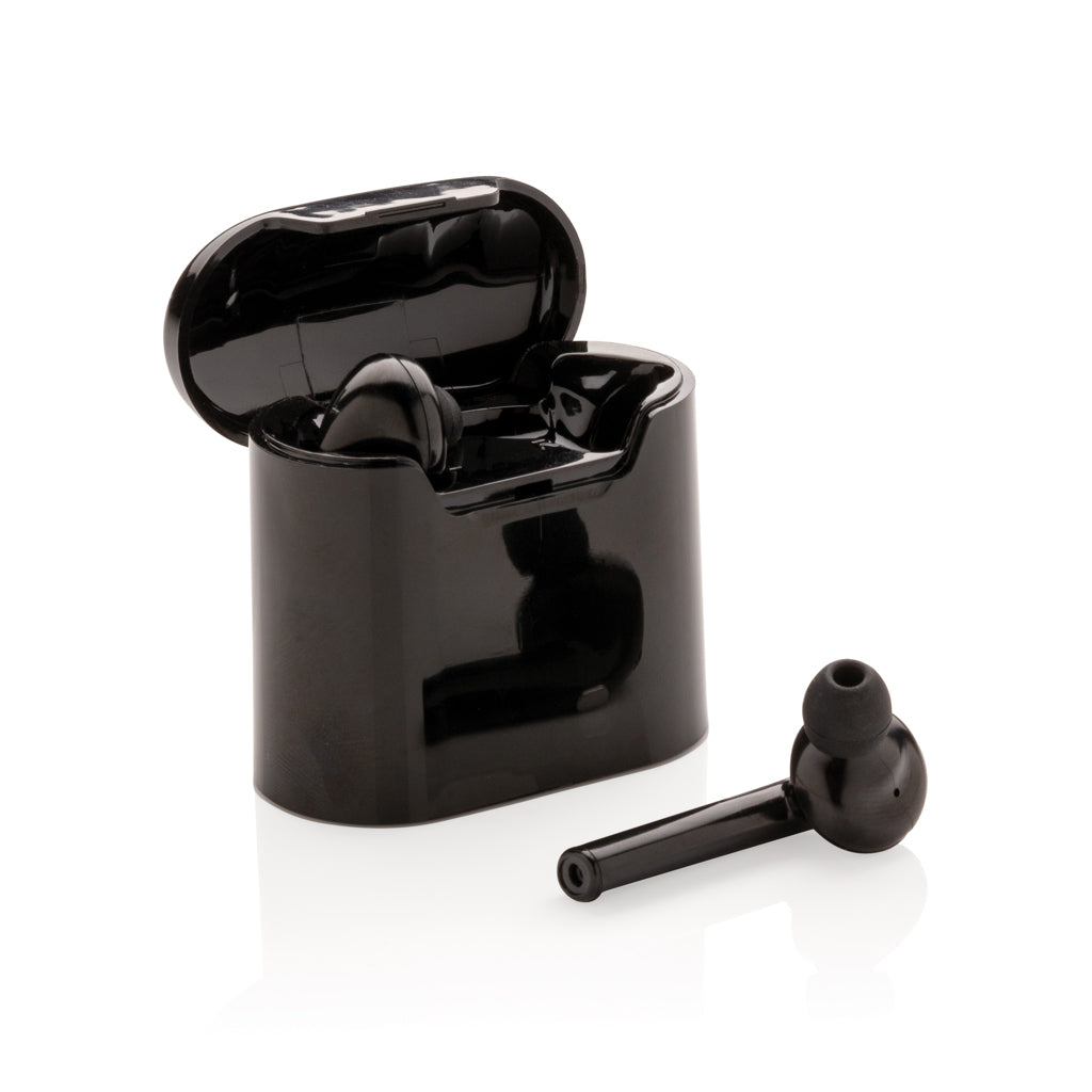 Liberty wireless earbuds in charging case - black, ABS