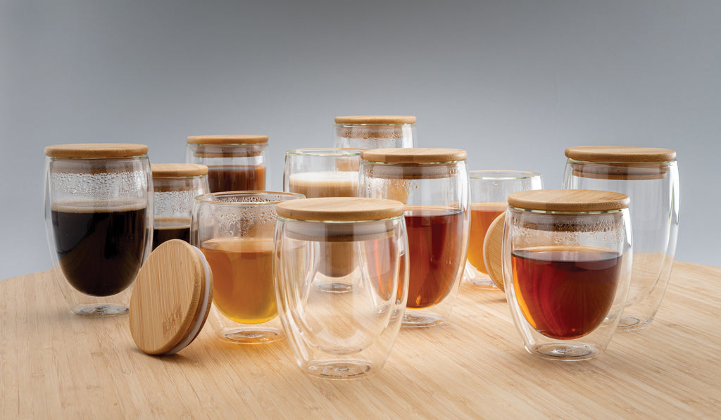Double wall borosilicate glass with bamboo lid 250ml 2pc set