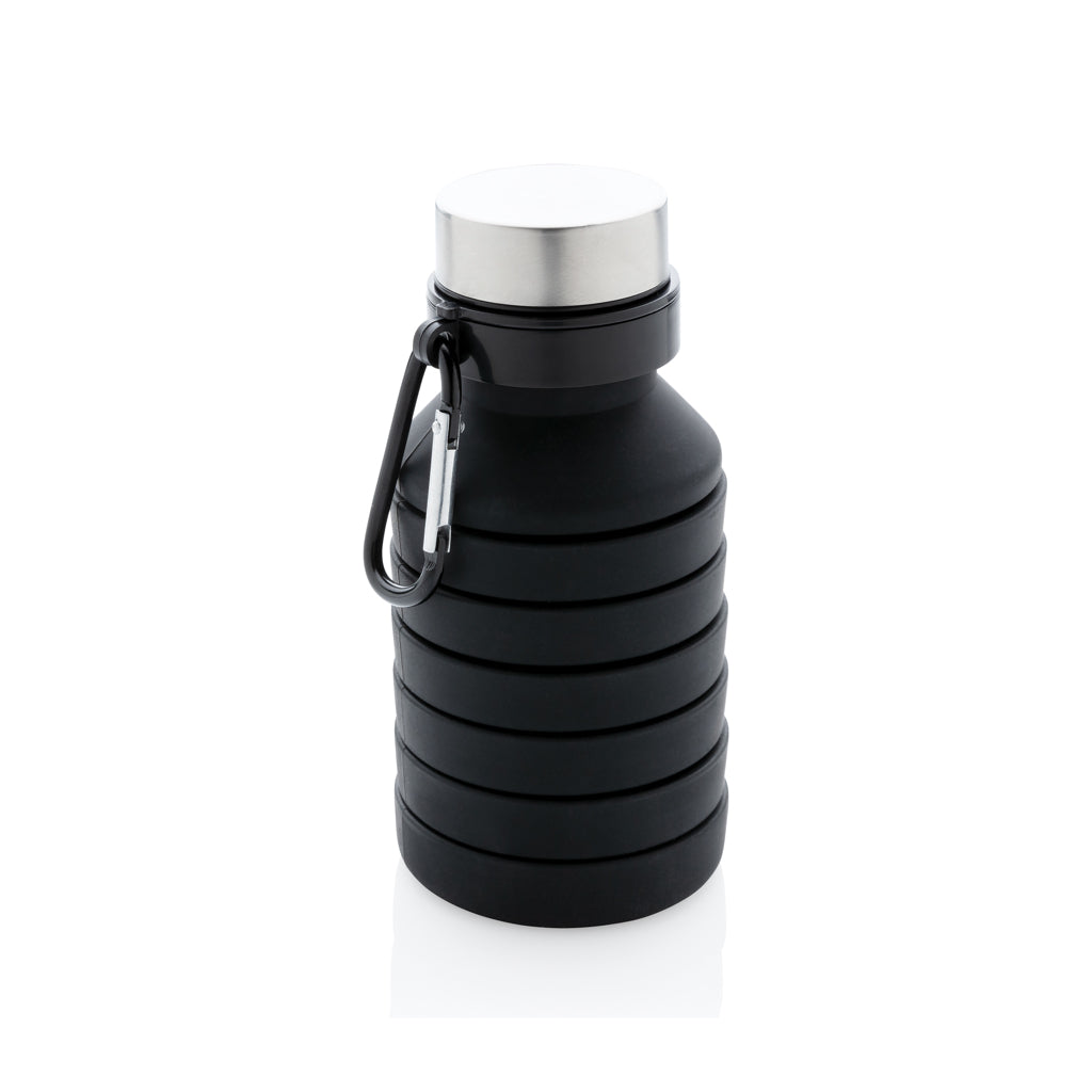 Leakproof collapsible silicone bottle with lid - black, Silicone,Aluminium