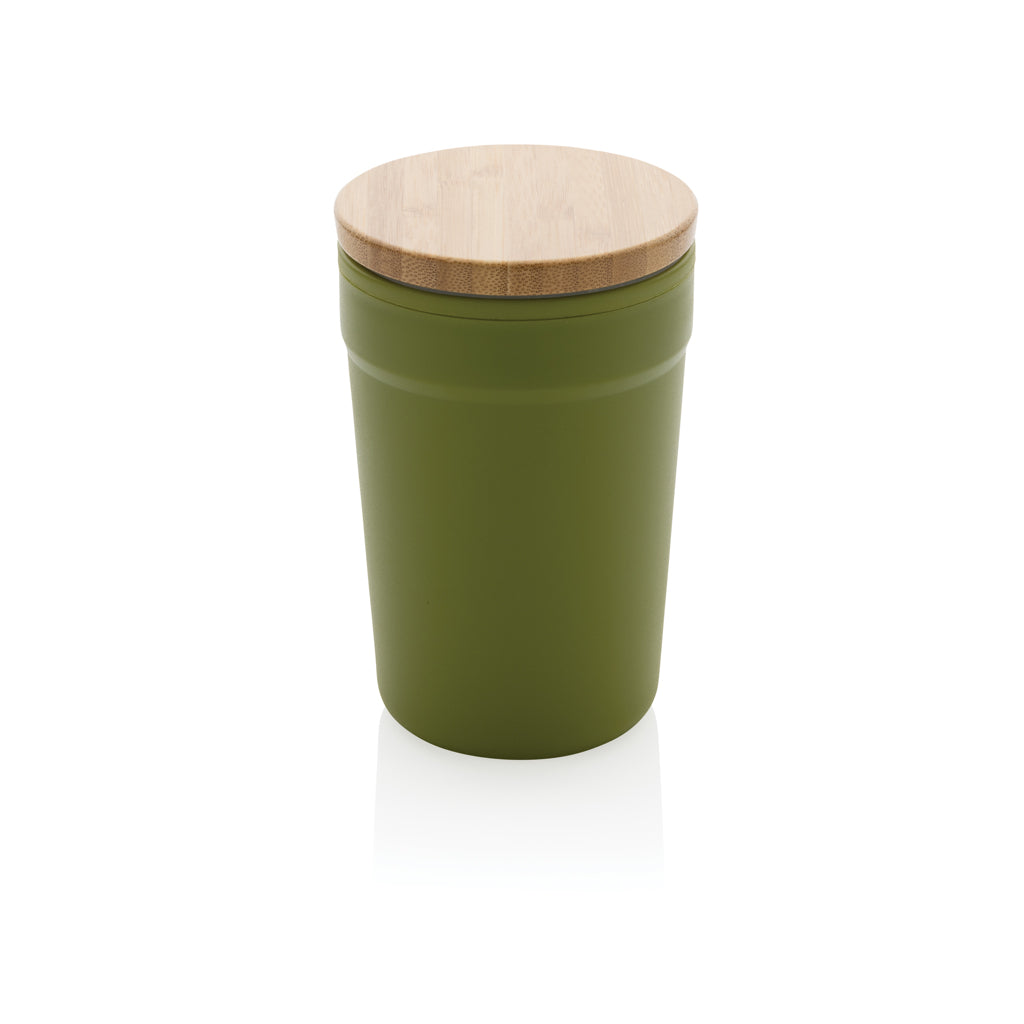 GRS certified recycled PP mug with bamboo lid - green, Recycled Polypropylene,Bamboo
