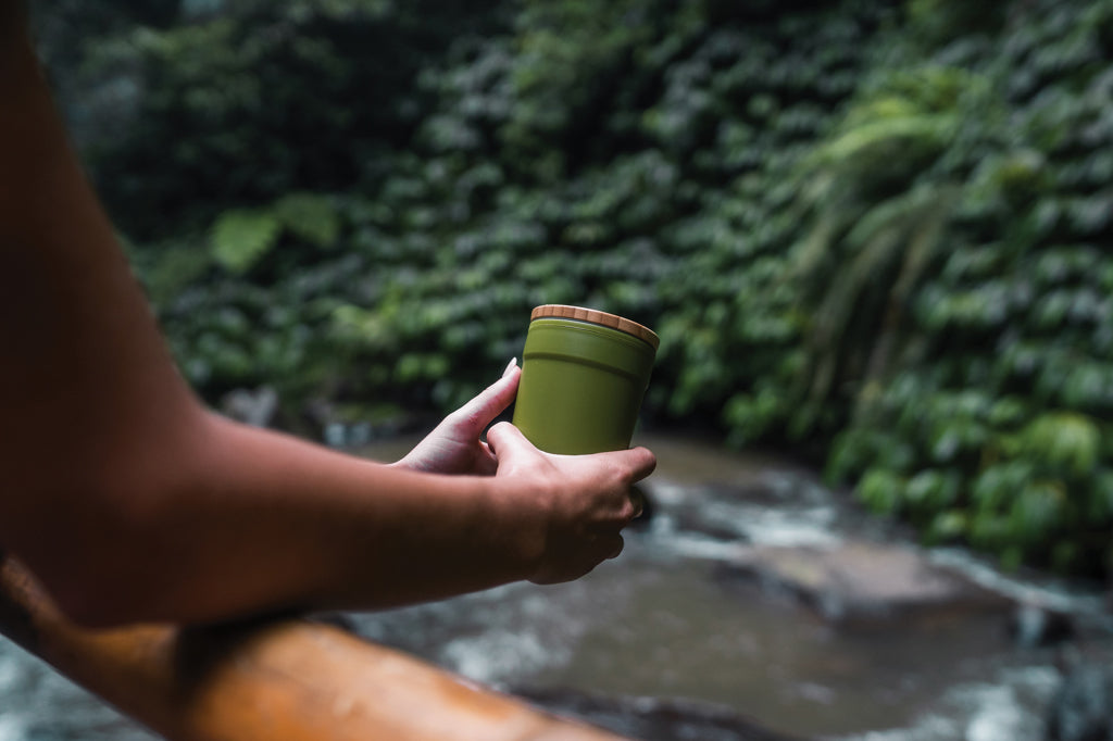 GRS certified recycled PP mug with bamboo lid