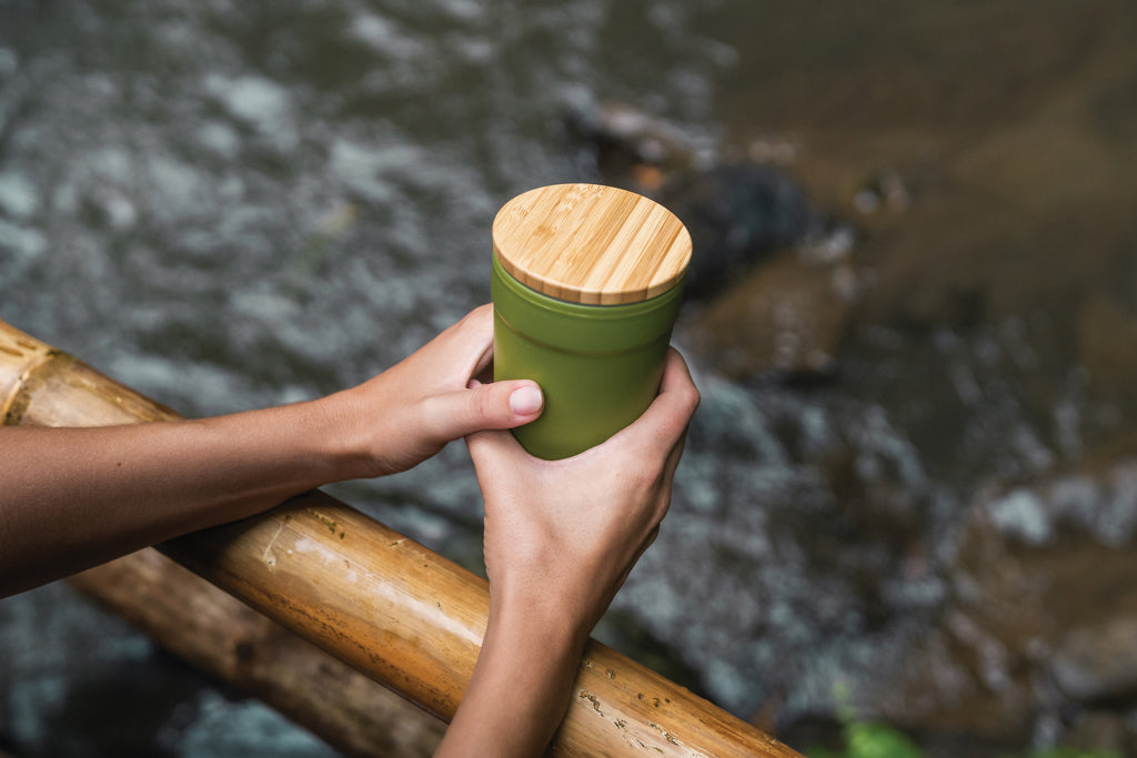 GRS certified recycled PP mug with bamboo lid