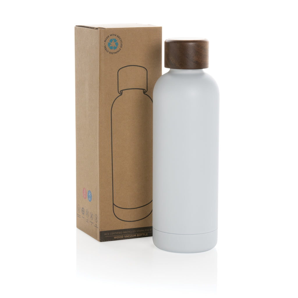 Wood RCS certified recycled stainless steel vacuum bottle