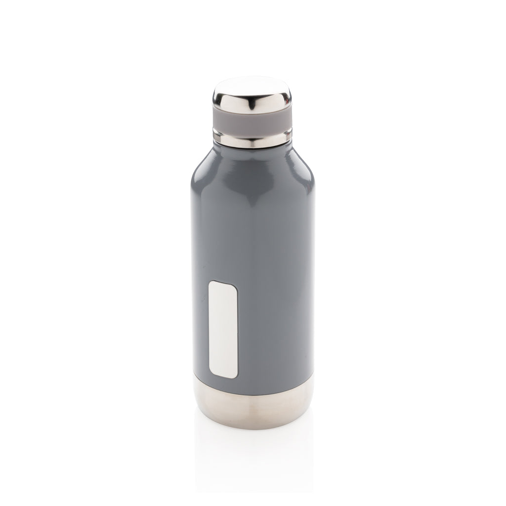 Leak proof vacuum bottle with logo plate - grey, Stainless steel,Silicone