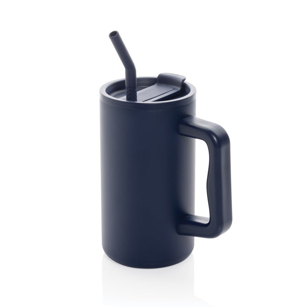Cube RCS certified recycled steel mug 800ml - navy, Recycled Stainless steel,Recycled Polypropylene