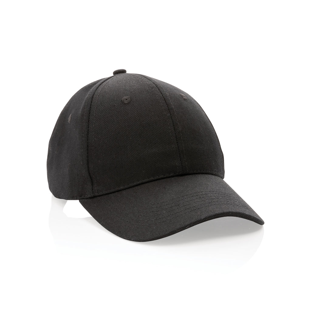 Impact 6 panel 280gr Recycled cotton cap with AWARE™ tracer - black, Recycled cotton