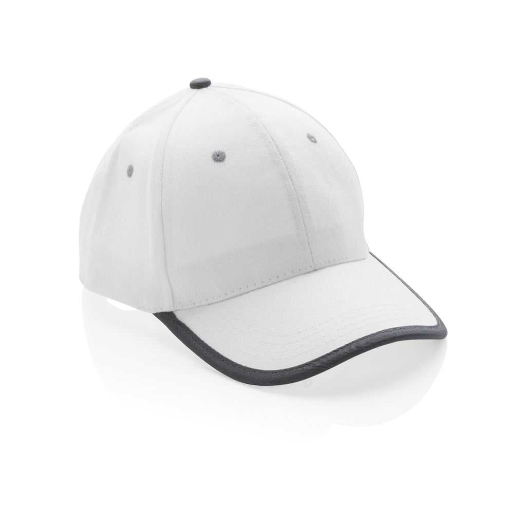 Impact AWARE™ Brushed rcotton 6 panel contrast cap 280gr - white, Recycled cotton,rPET