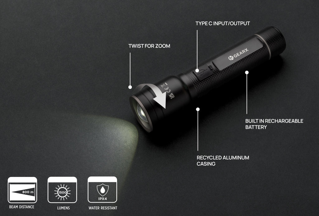 RCS recycled aluminium USB-rechargeable heavy duty torch