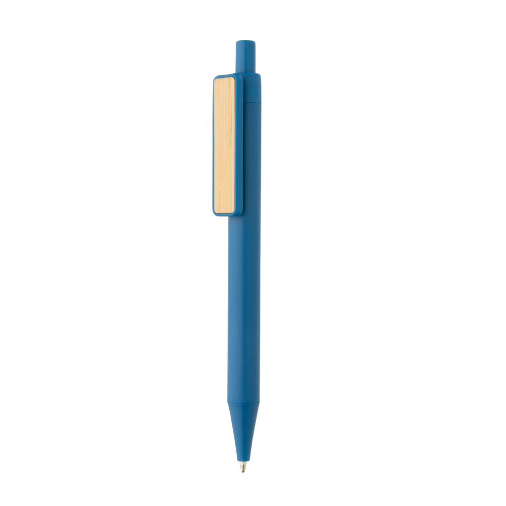GRS RABS pen with bamboo clip - blue, Recycled ABS,Bamboo