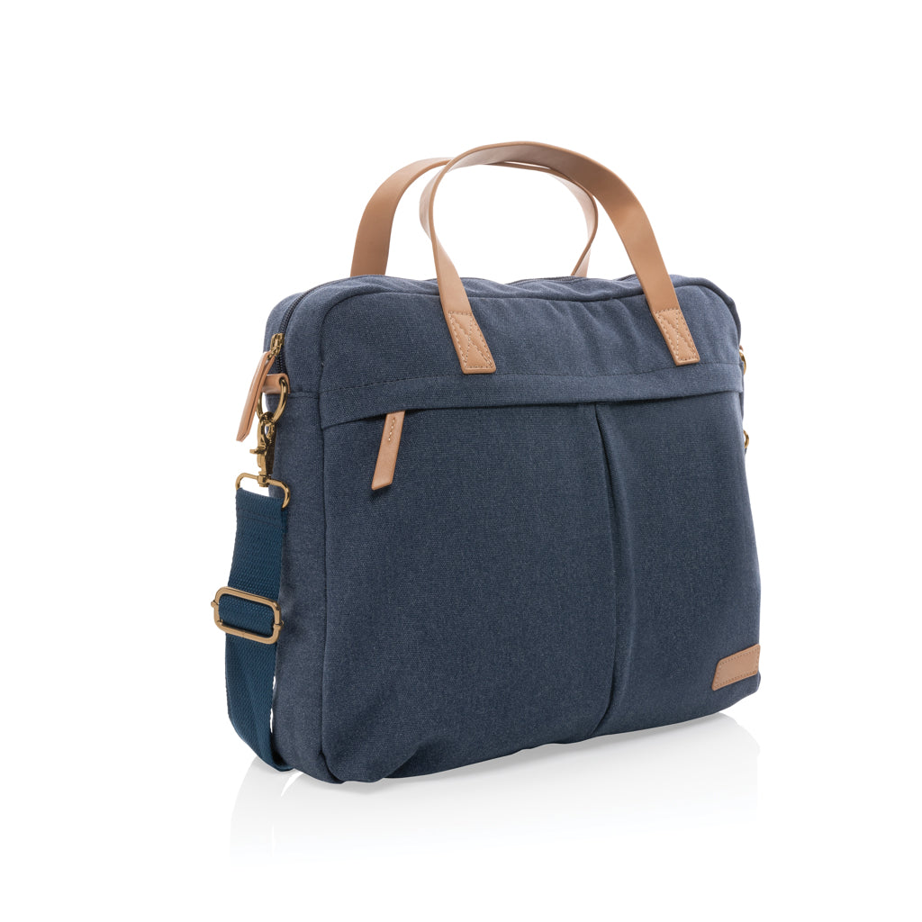 Impact AWARE™ 16 oz. recycled canvas laptop bag - blue, Recycled cotton,Polyurethane