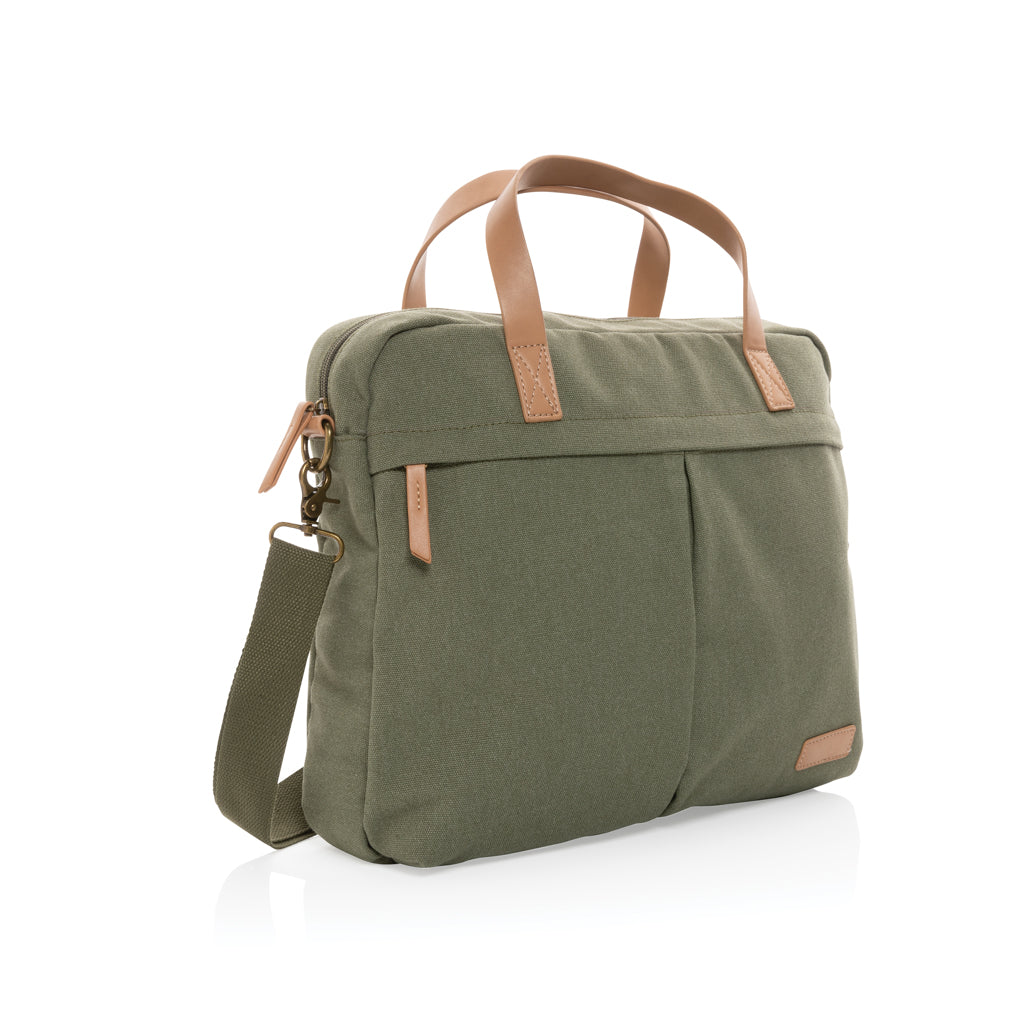 Impact AWARE™ 16 oz. recycled canvas laptop bag - green, Recycled cotton,Polyurethane