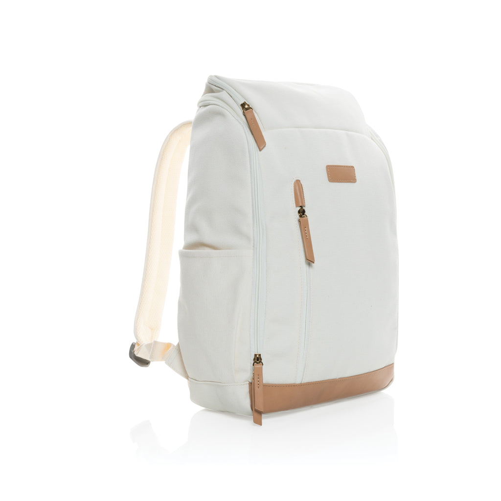 Impact AWARE™ 16 oz. recycled canvas 15' laptop backpack - off white, Recycled cotton,Polyurethane