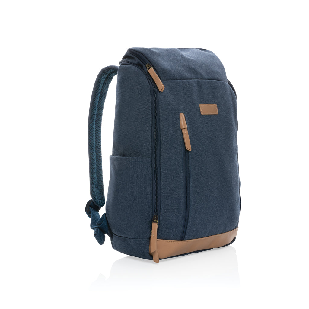 Impact AWARE™ 16 oz. recycled canvas 15' laptop backpack - blue, Recycled cotton,Polyurethane