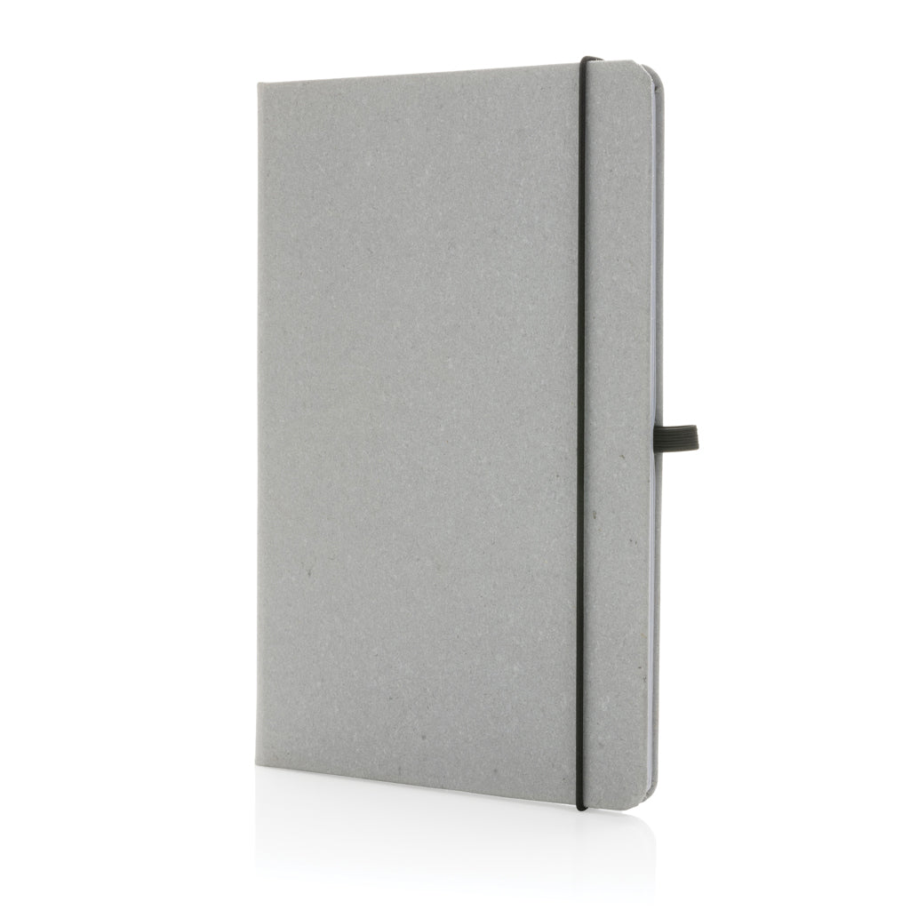 GRS Recycled leather hardcover notebook A5 - light grey, Recycled leather,Recycled paper
