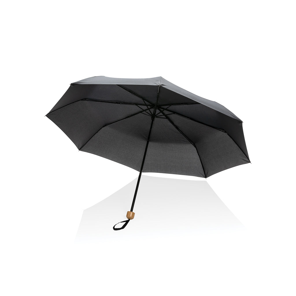20.5' Impact AWARE™ RPET 190T Pongee bamboo mini umbrella - black, rPET,Metal