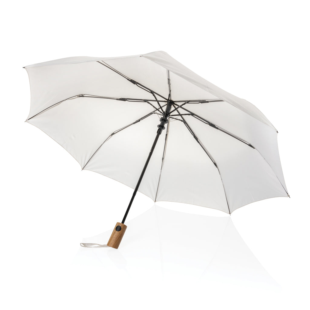 Kaycey 21' AWARE™ RPET Acacia wood mini auto open umbrella