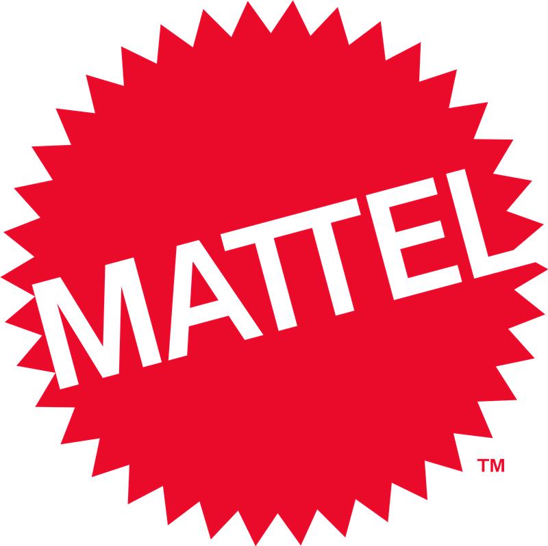 Mattel logo with red starburst and white text on a white background