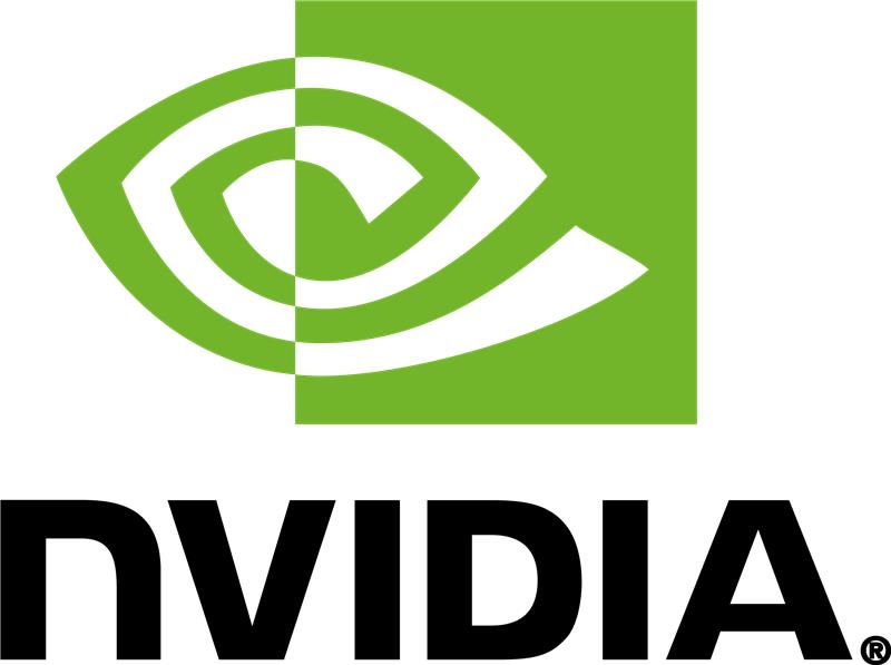 NVIDIA logo with green and white design on a black background
