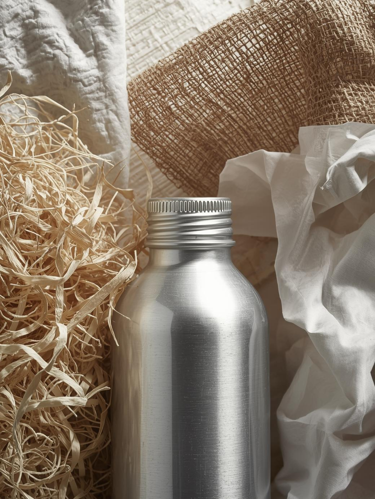 Recycled promotional materials — RPET fabric, paper, and aluminium used in eco merchandise.